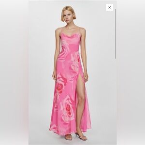 Mango NWOT Chic Pink Rose Maxi Dress